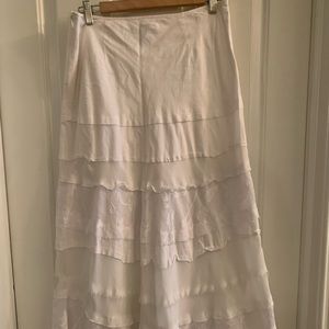 White House Black Market white ruffled size 4 maxi skirt.